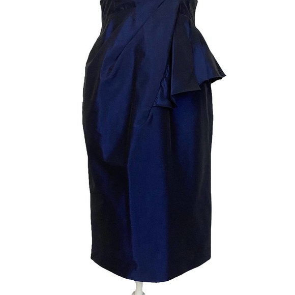 EVAN PICONE | Shiny Blue Violet Cap Sleeve Ruffle Evening Cocktail Sheath Dress - Picture 5 of 10